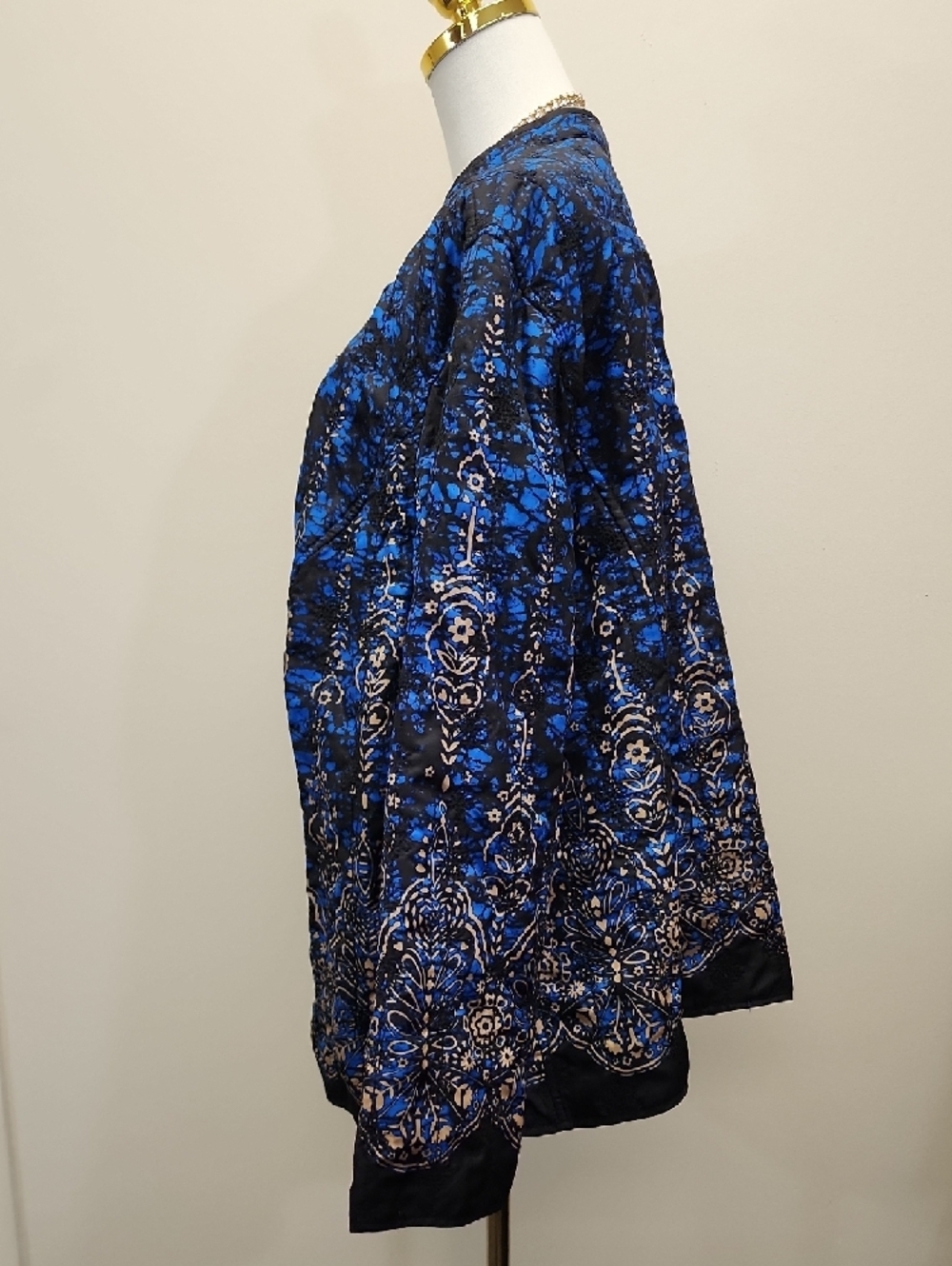 Reversible Quilted Jacket Blue Black Floral Boho Lightweight Coat Large - Picture 3 of 10